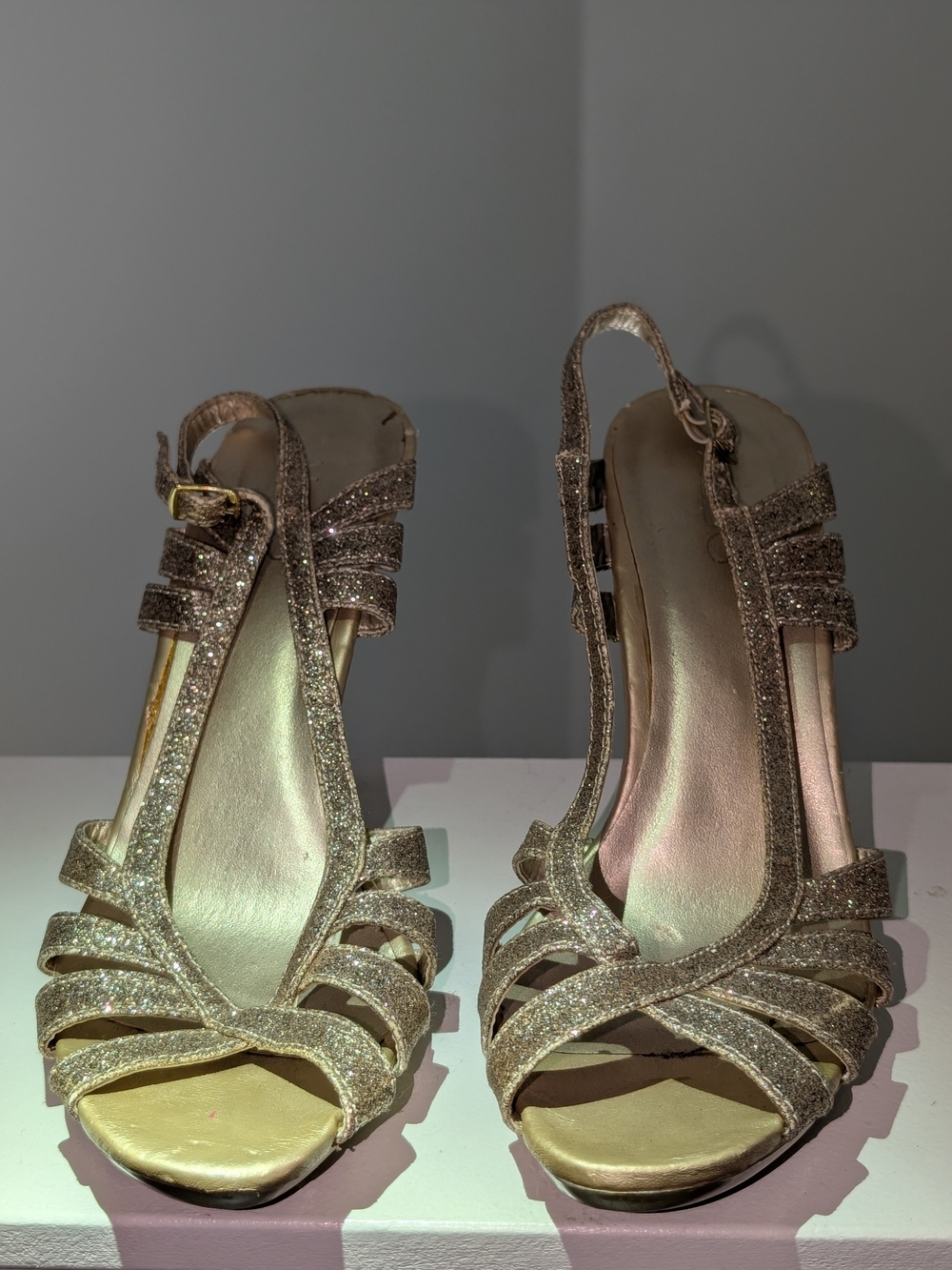 Aldo Gold Glitter Strappy Slingback Heels